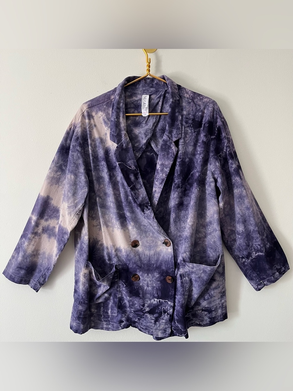 Amadi Anthropologie Purple Tie Dye Linen Blend Relaxed Oversized Blazer XL